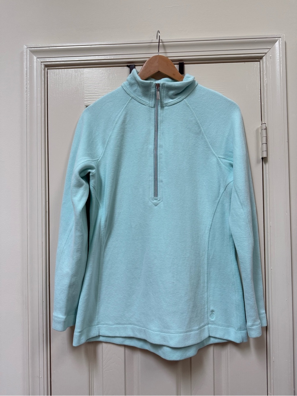 Tommy Bahama Aruba Half Zip Pullover Soft Cotton Straight Hem Sz Medium Lt Blue